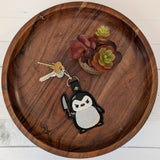 Murder Penguin Keyring – Faux Leather Embroidered Design