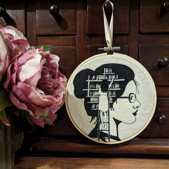 Book Girl Embroidered Hoop Wall Art