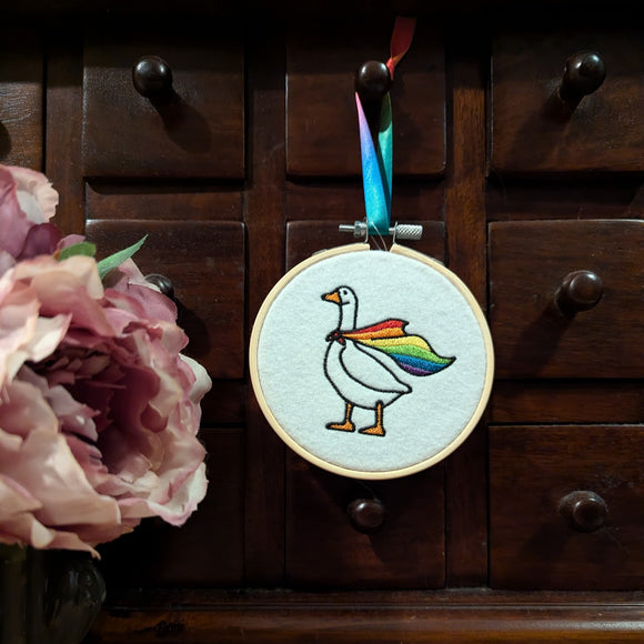 Pride Goose 4 Inch Embroidered Hoop Wall Art