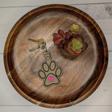Heart Paw Print Keyring – Faux Leather Embroidered Design