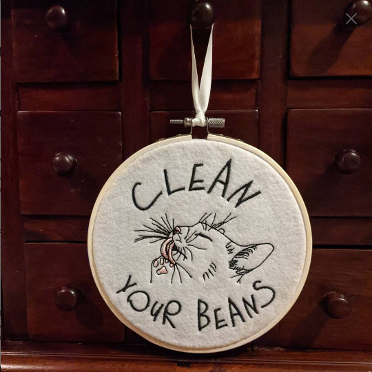 Clean Your Beans Embroidered Hoop Wall Art