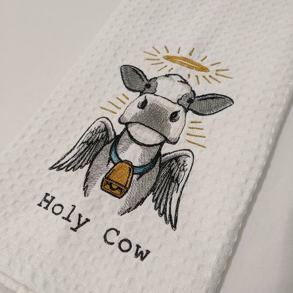 Holy Cow Embroidered Tea Towel
