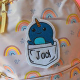 PERSONALISED Narwhal Pocket Pal Name Tag Patch