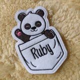 PERSONALISED Panda Pocket Pal Name Tag Patch