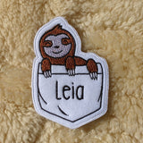 PERSONALISED Sloth Pocket Pal Name Tag Patch