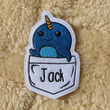PERSONALISED Narwhal Pocket Pal Name Tag Patch