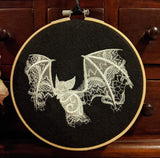 Lace Bat Embroidered Hoop Wall Art