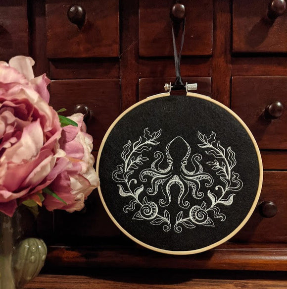 Octopus Embroidered Hoop Wall Art