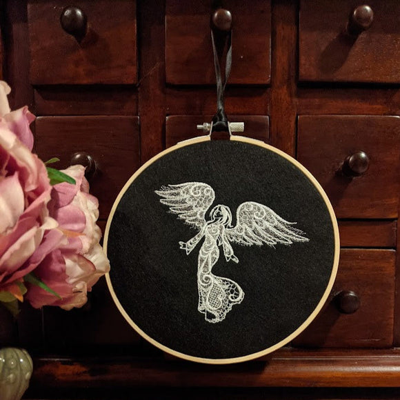 Lace Angel Embroidered Hoop Wall Art