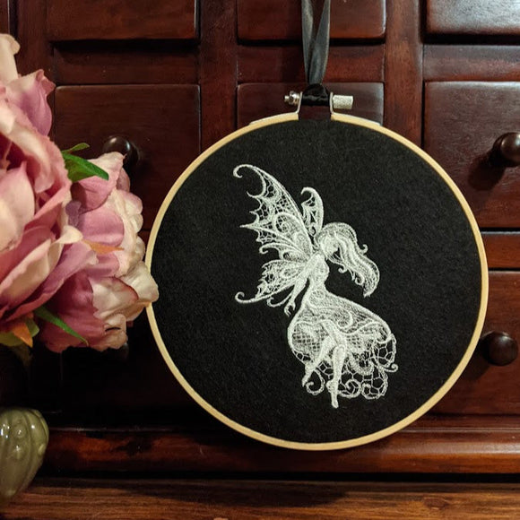 Lace Fairy Embroidered Hoop Wall Art