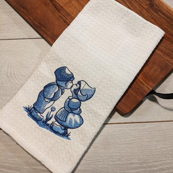 Dutch Kisses Embroidered Tea Towel