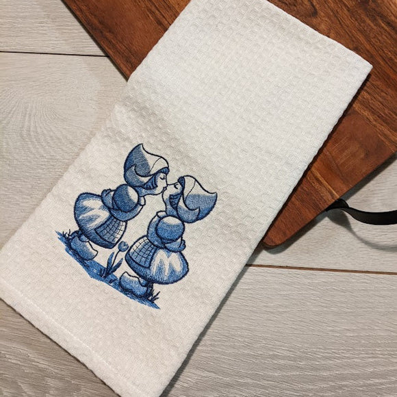 Dutch Kisses - Girls Embroidered Tea Towel