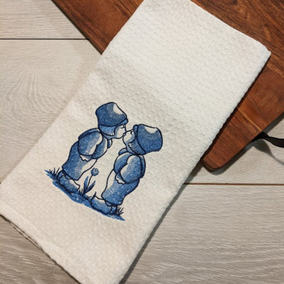 Dutch Kisses - Boys Embroidered Tea Towel