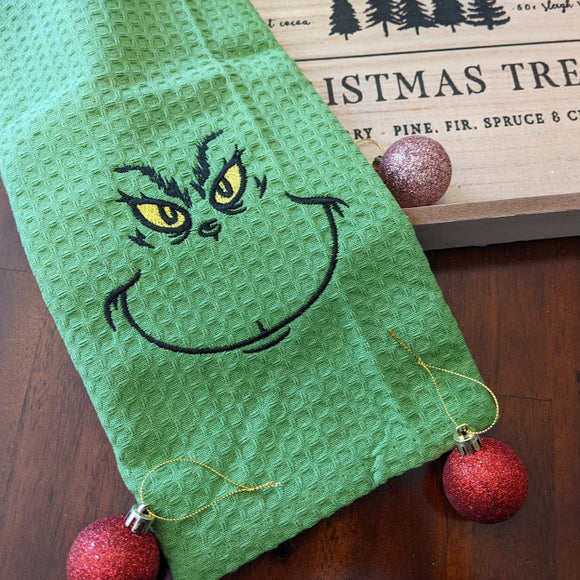 Grinch Embroidered Tea Towel