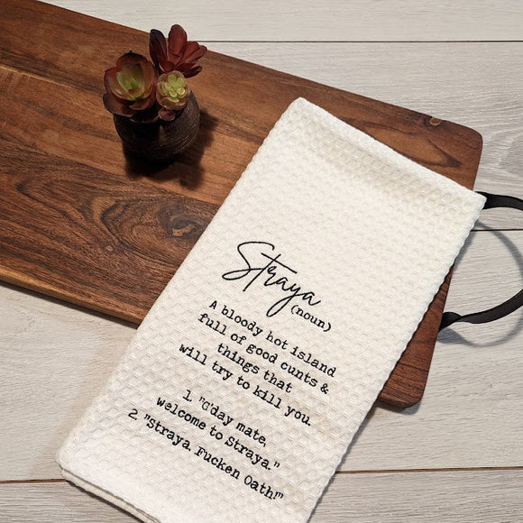 Straya Aussie Slang Embroidered Tea Towel