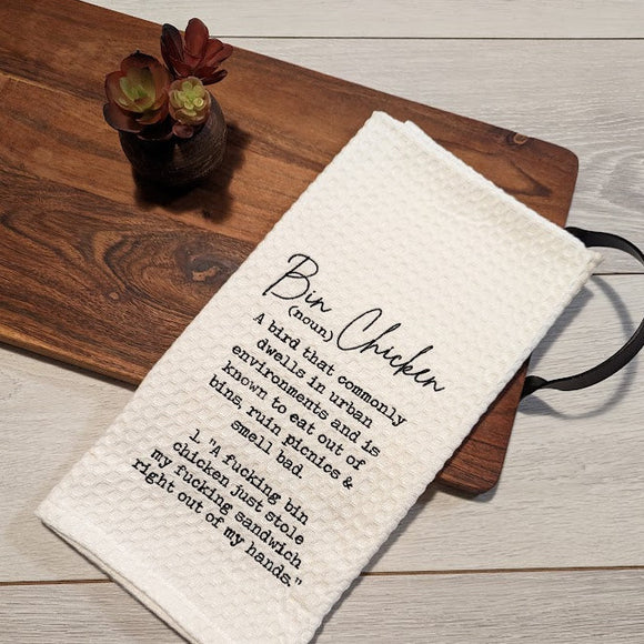 Bin Chicken Aussie Slang Embroidered Tea Towel