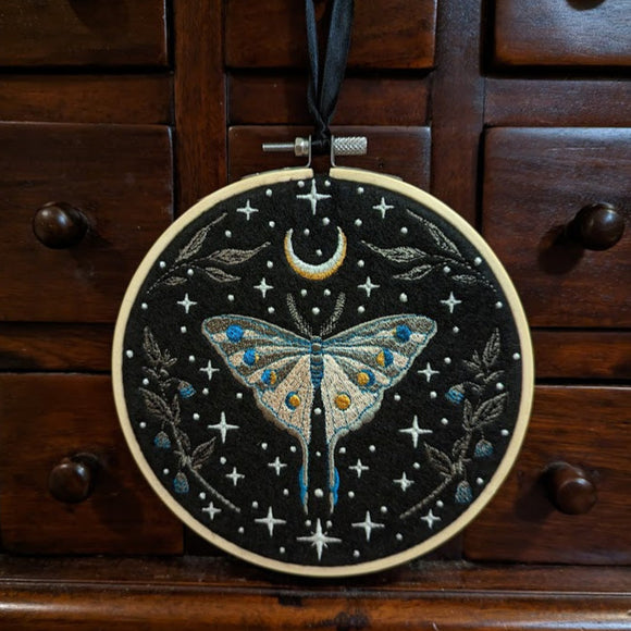 Lunar Moth Embroidered Hoop Wall Art