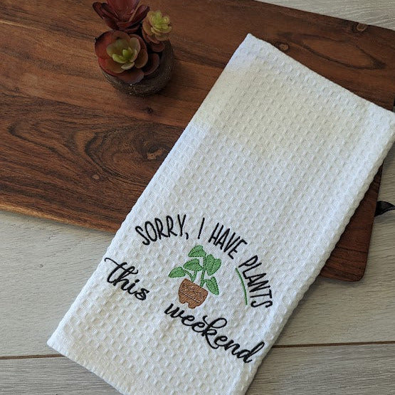 Weekend Plants Embroidered Tea Towel
