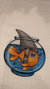 Faux Shark Embroidered Tea Towel