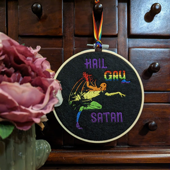 Hail Gay Satan Embroidered Hoop Wall Art