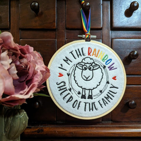 Rainbow Sheep of the Family Embroidered Hoop Wall Art